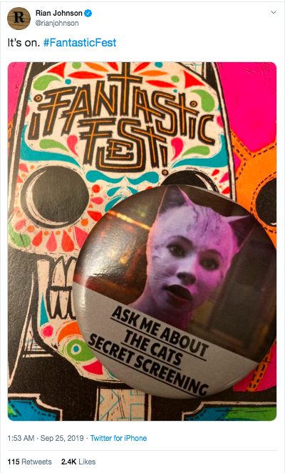 Rian Johnson Cats Secret Screening tweet.png